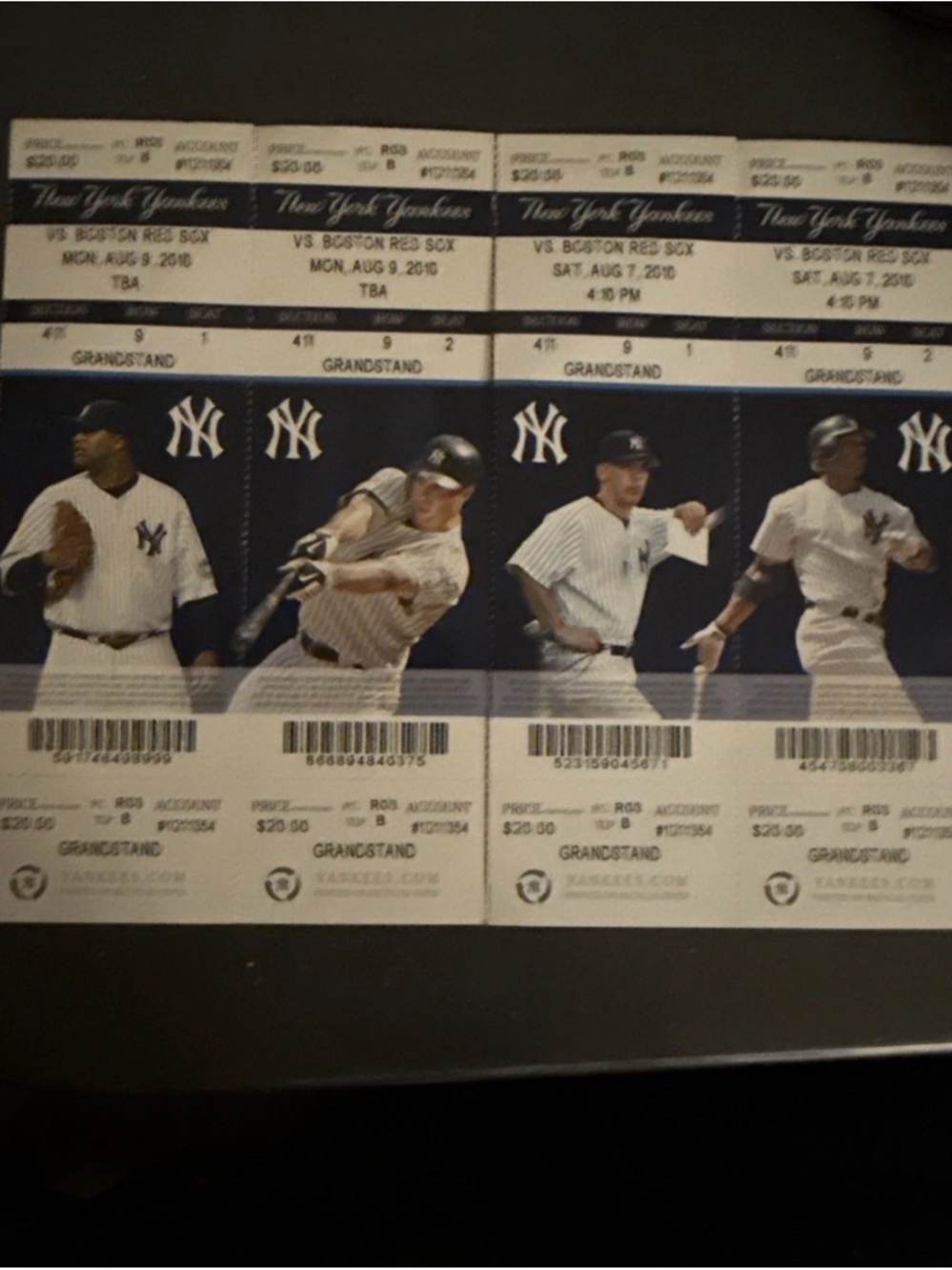 Set of 4 New York Yankees Unused Season Tickets from 2010